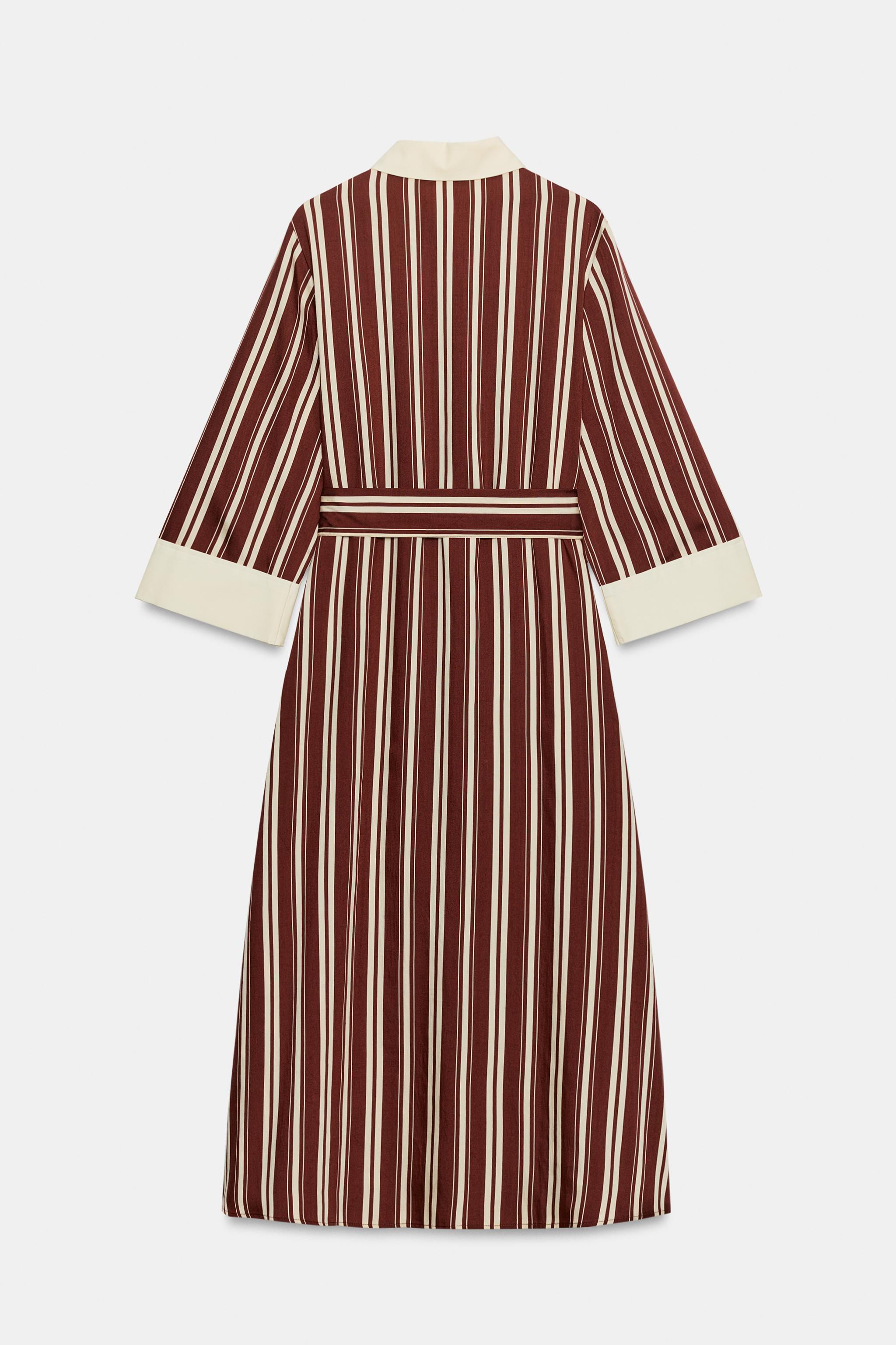 STRIPED BELTED MIDI SHIRT DRESS